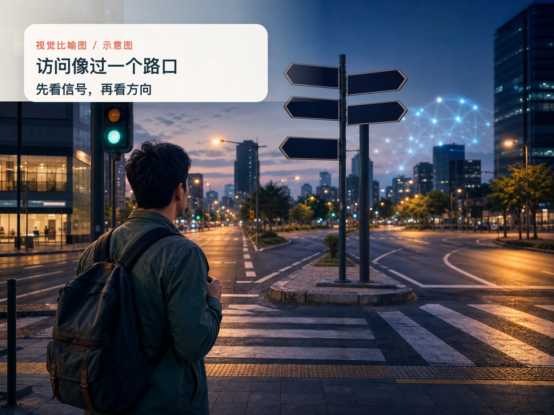 视觉比喻图:访问ChatGPT像过一个路口(示意图)