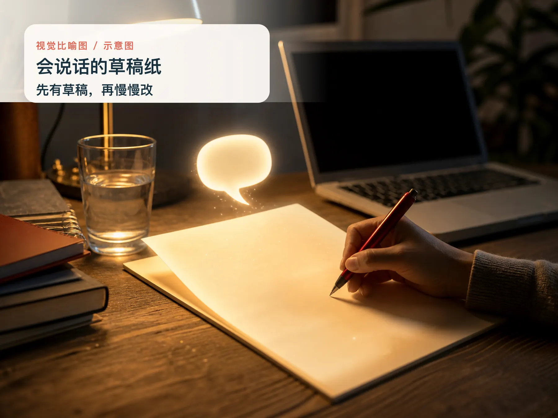 视觉比喻图：ChatGPT像一张会说话的草稿纸（示意图）